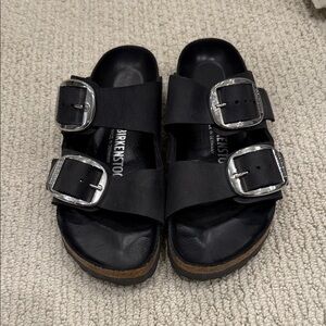 Birkenstock Black Sandals with Metallic Buckles